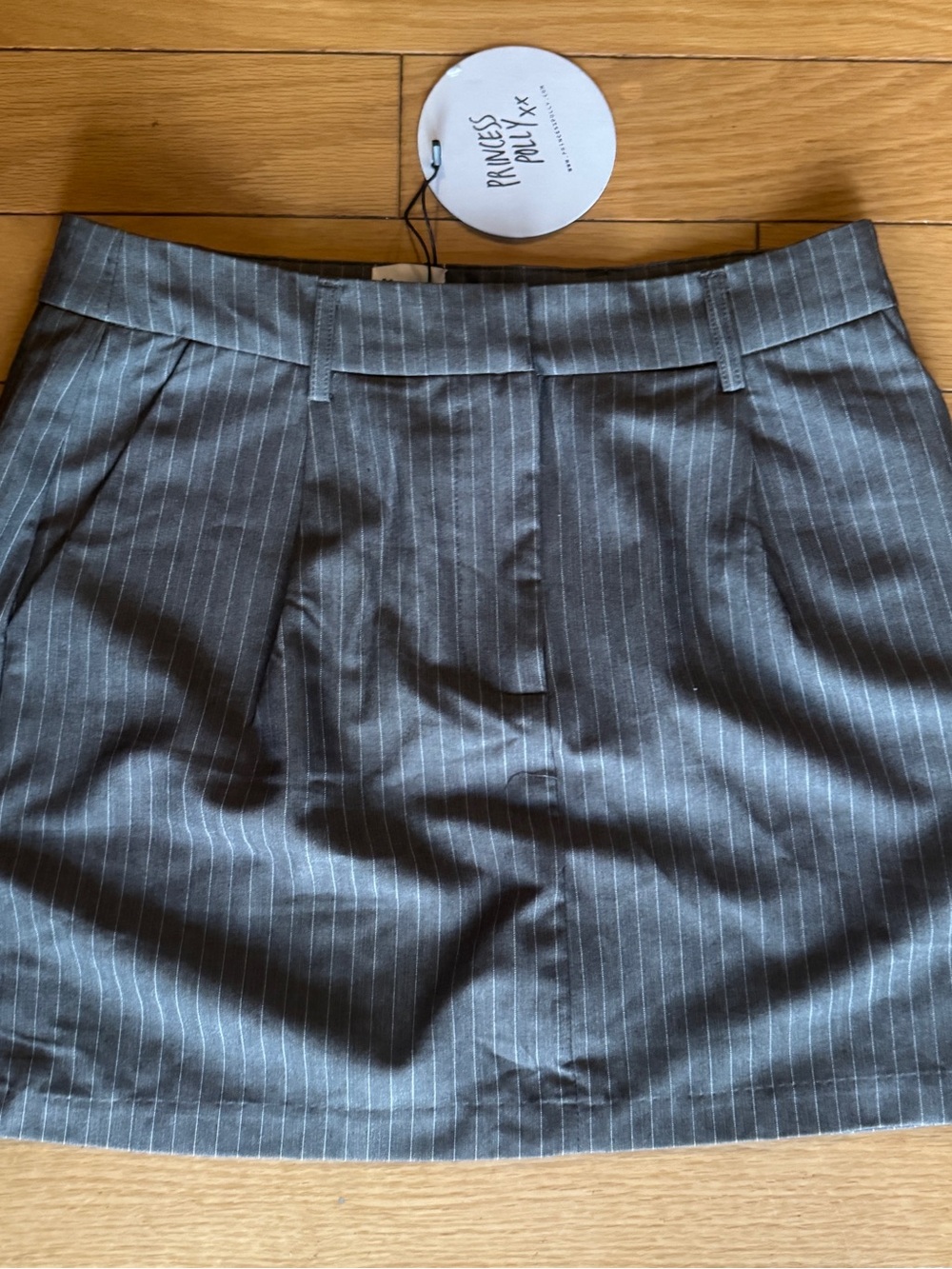 WT Princess Polly Arc Mini Skirt Slate Grey Pinstripe Pleated Tailored US 6